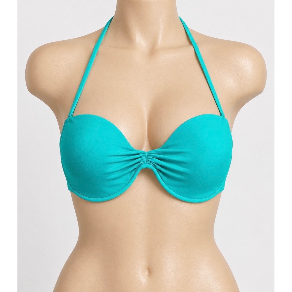 Victorias Secret Teal Underwire Halter Bikini Top 34DD Turquoise Gold Hardware